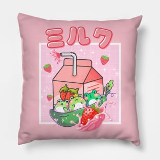 Vaporwave Frogs Strawberry Milk Cottagecore Pillow