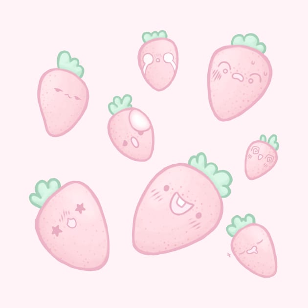 Funny Strawberries - Cute fruit by MoonArtGlitch