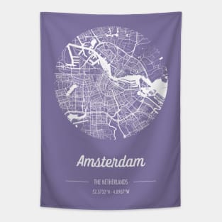 City map in purple: Amsterdam, The Netherlands, with retro vintage flair Tapestry