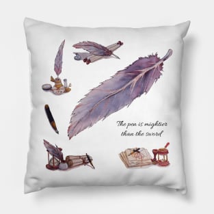 Watercolor The pen is mightier than the sword calligraphy set Pillow