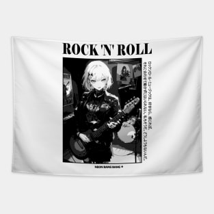 Rock and Roll - Anime Manga Aesthetic Black and White Streetwear Tapestry