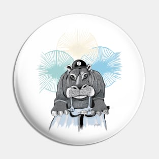 hippo on bike Pin