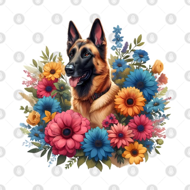 A malinois decorated with beautiful colorful flowers. by CreativeSparkzz