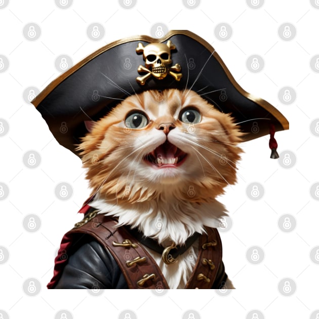 Funny cute vintage steampunk captain pirate cat by Tina