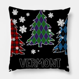 Vermont Merry Christms Buffalo Plaid Xmas Tree  Pillow