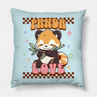 Cute Red Panda With Bamboo- Kawaii Panda Retro Style Pillow