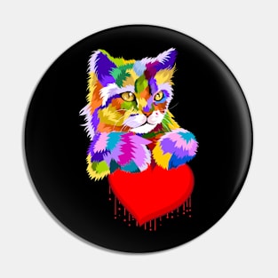 Colorful Cat Dripping Heart Gift for kittens Lovers Pin