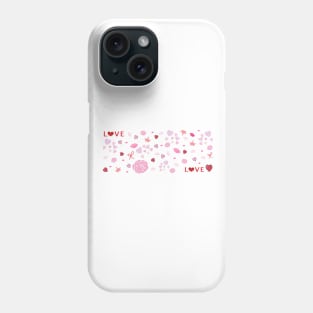 Doodle hand drawn abstract roses, hearts, love, lips, kiss collage banner Phone Case