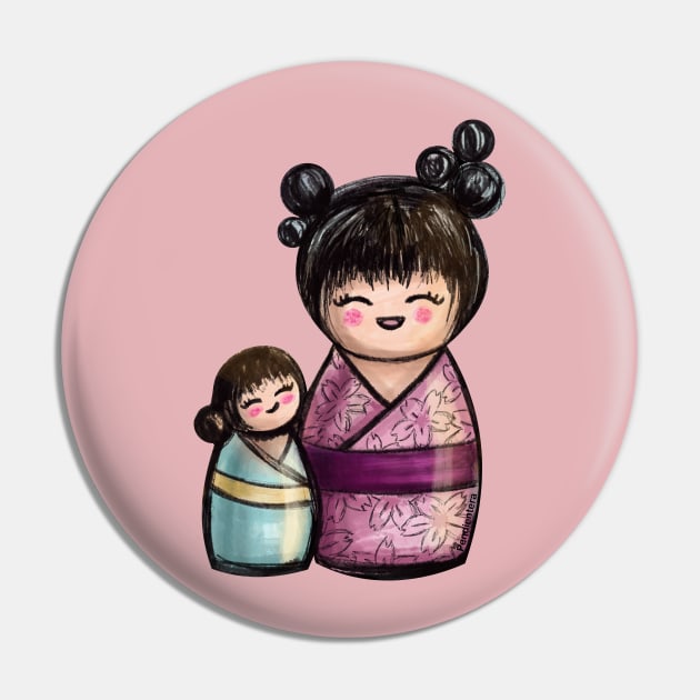 Kokeshis Mother and daughter Pin by Pendientera