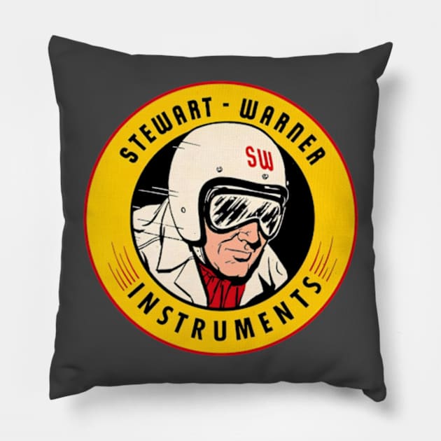 Stewart - Warner Instruments & Gauges Auto Racing Vintage 1960s Decal Pillow by Desert Owl Designs