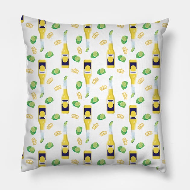 Corona Mexican Beer Crown and Lemon Pattern Pillow by byfab