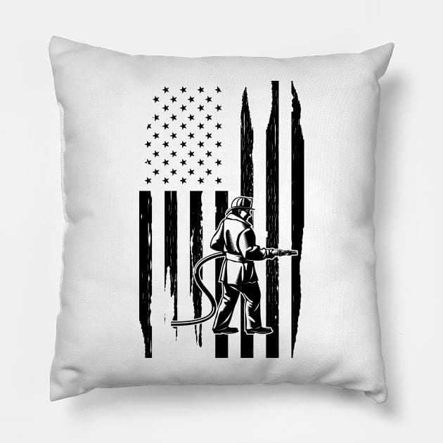 Firefighter in American Flag Pillow by KC Happy Shop