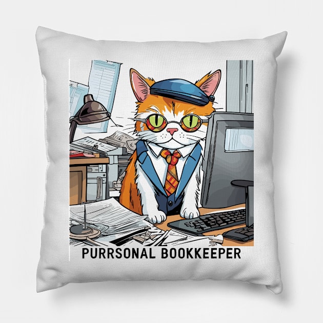Purrsonal Bookkeeper Pillow by Kingrocker Clothing