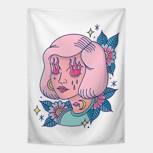 Pink hair fire eyeD Tapestry