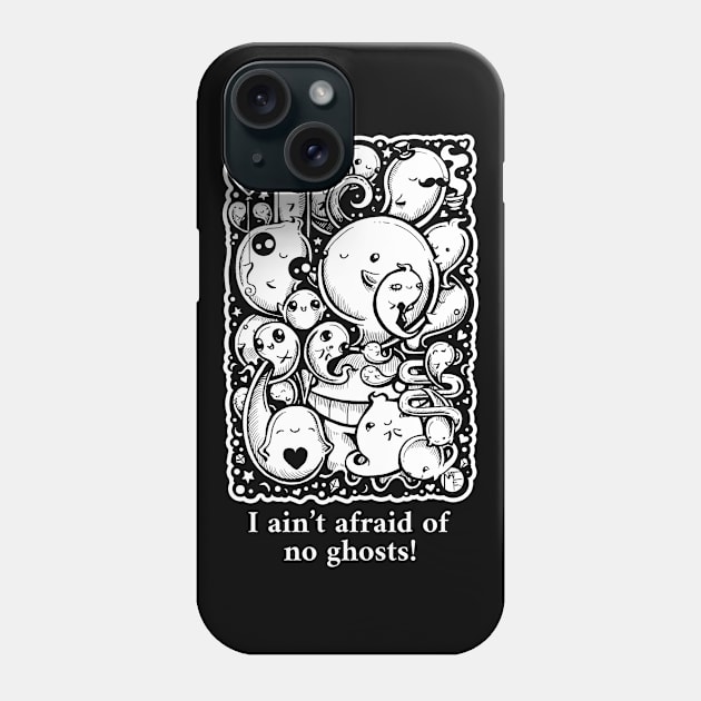 Lots of Little Ghosts - I Ain't Afraid of No Ghosts - White Outlined Version Phone Case by Nat Ewert Art