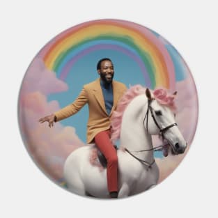 MARVIN GAYE riding a rainbow unicorn Pin