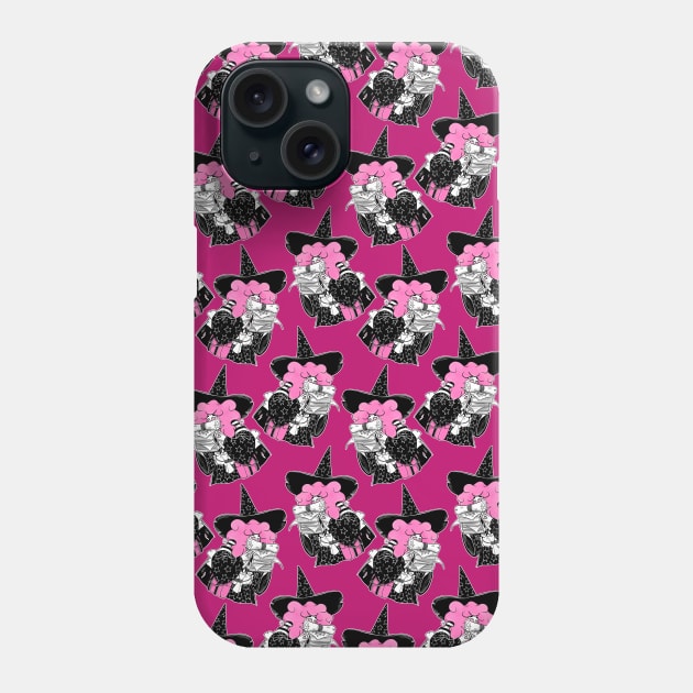 Bookworm Witch Pink Pattern Phone Case by KPrimeArt