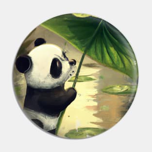 Panda with Leaf Umbrella Pin