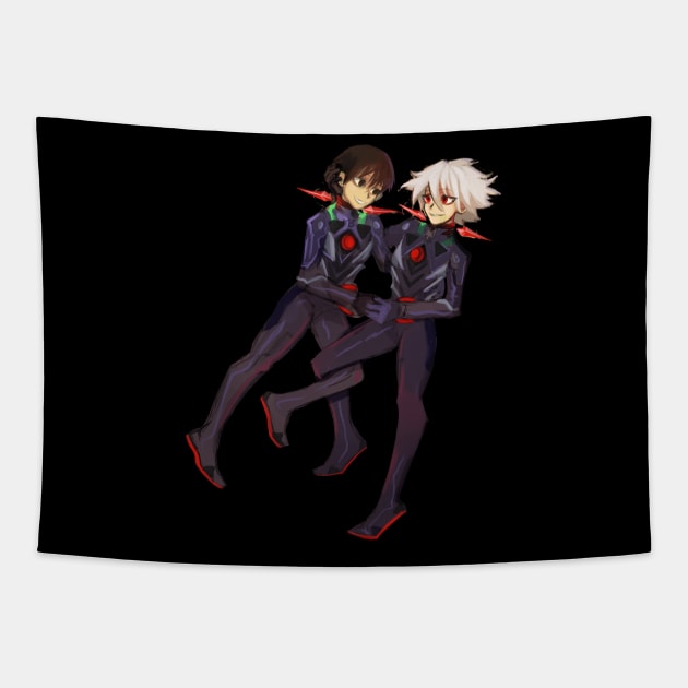 Kaworu and Shinji cute transparent dangan ronpa style Tapestry by Angsty-angst