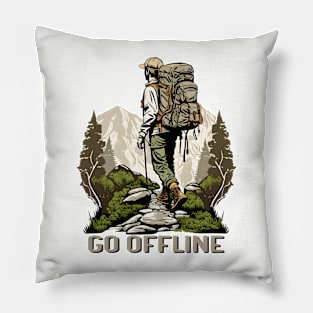 Trailblazing Adventures Go Offline Mountain Hiking Scene Pillow