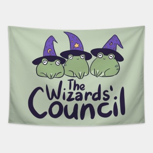 The wizards council a cute wizard frogs wearing a magic hats Tapestry