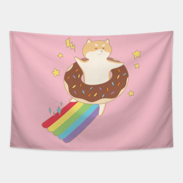 Cute Shiba, Donut Rainbow Sprinkles Tapestry by awesomesaucebysandy