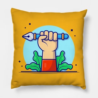 Cute Hand With Pen Tool Cartoon Vector Icon Illustration Pillow