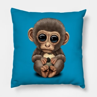 Cute Baby Monkey With Football Soccer Ball Pillow