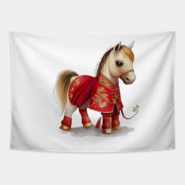 Watercolor Chinese Zodiac Year of the Horse Tapestry by artsyindc