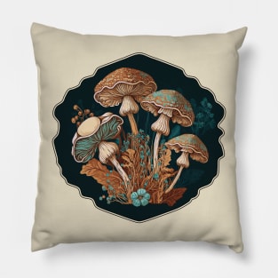 Vintage Cottagecore Fungi Art, Mushrooms Pillow
