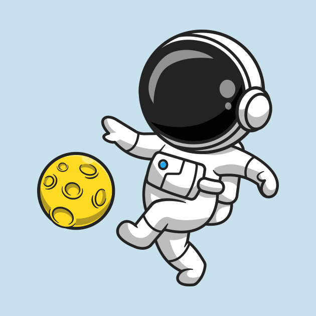 Cute Astronaut Playing Soccer Moon Cartoon by Catalyst Labs