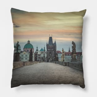 Winter Sunrise in Prague - Charles Bridge Pillow