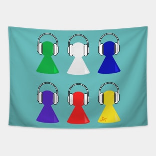 Game Pieces Wearing Headphones Tapestry