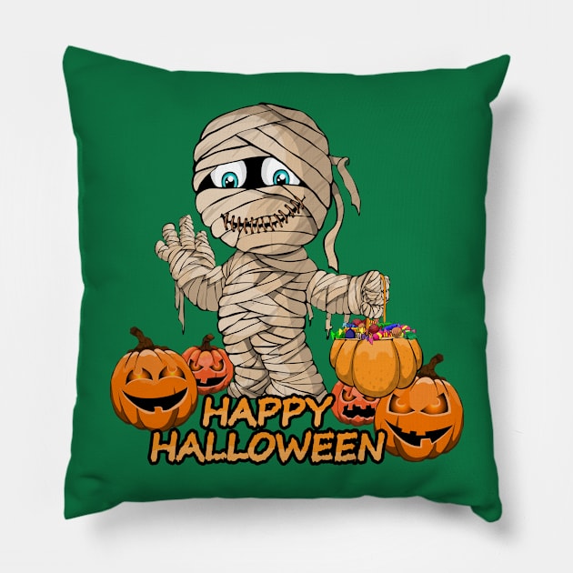 Mummy Scary and Spooky Happy Halloween Funny Graphic Pillow by SassySoClassy