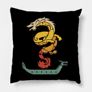 Dragon Boat Paddling Vintage Look Pillow