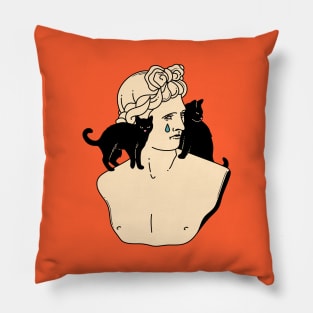 Greek God Black Cat in orange Pillow