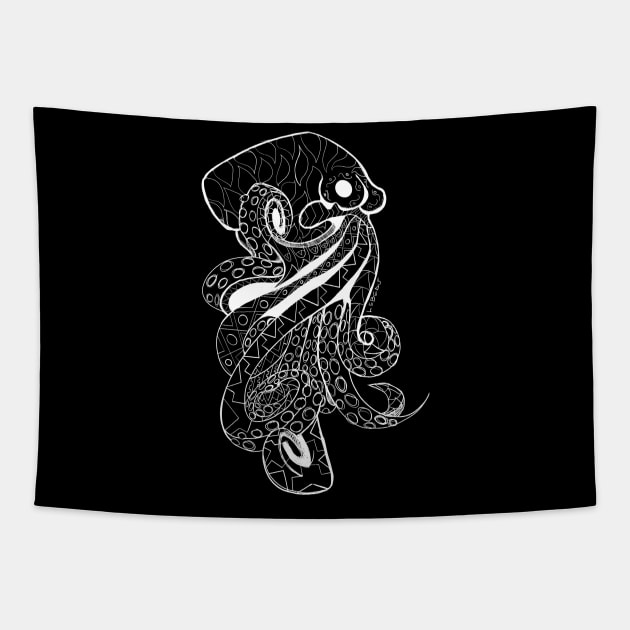 octopus in dark pattern art in totonac tribal design ecopop Tapestry by jorge_lebeau