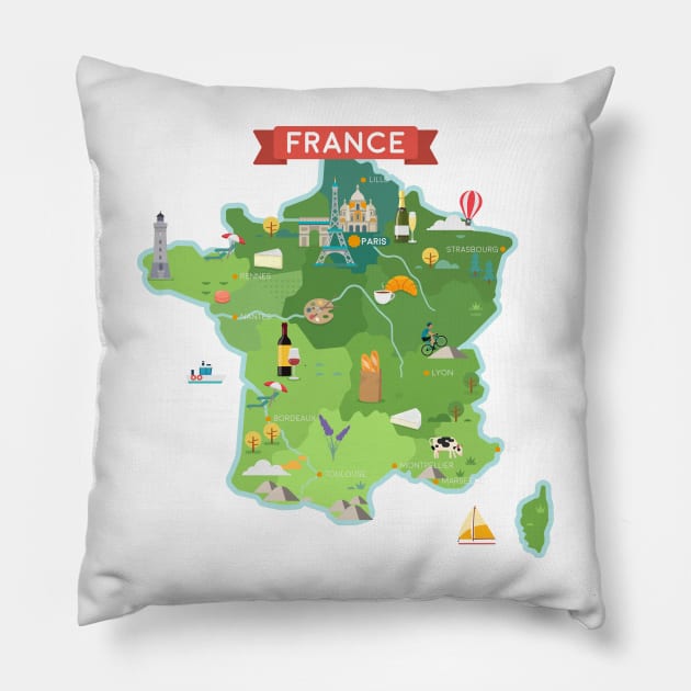 Map of France Pillow by Antikwar