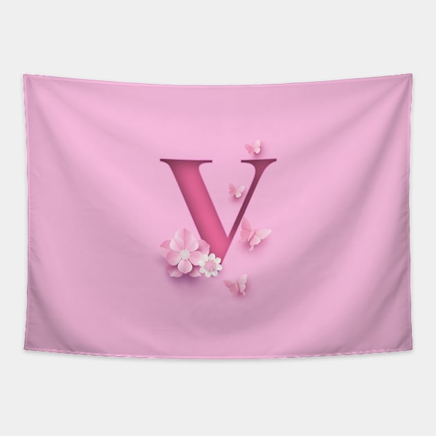 V Letter Personalized, Pink Minimal Cute Design, Birthday Gift, Christmas Gift Tapestry by PRINTPOSE