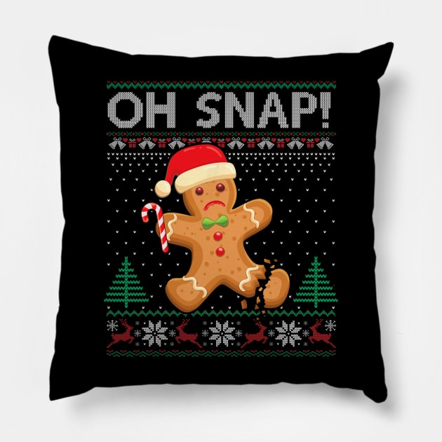 Gingerbread Man Cookie Ugly Sweater Oh Snap Christmas Pillow by rivkazachariah