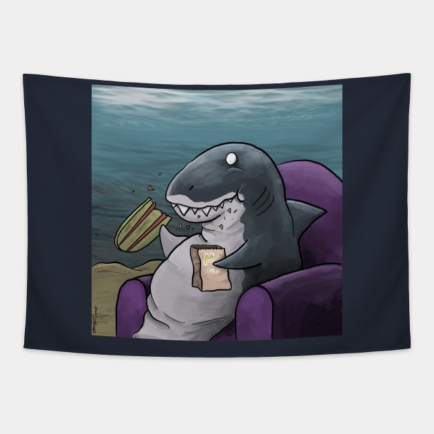Snacking Shark Tapestry by cartoonistnate