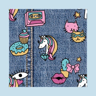 unicorn patches denim kawaii T-Shirt