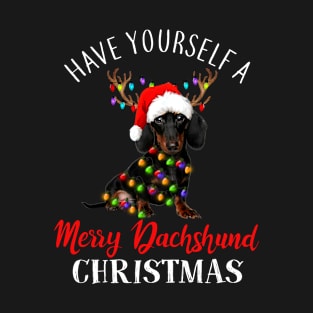 Have yourself a merry Dachshund christmas Dachshund christmas lights santa hat funny gift T-Shirt