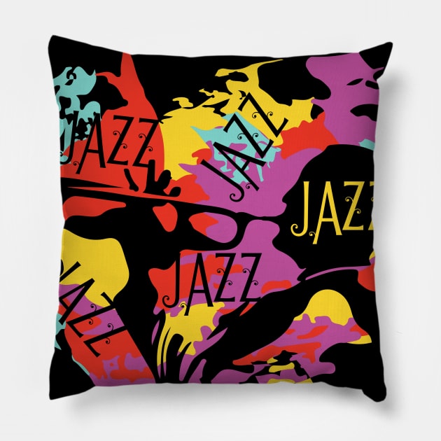 Colorful Jazz Trumpet Player Pillow by jazzworldquest