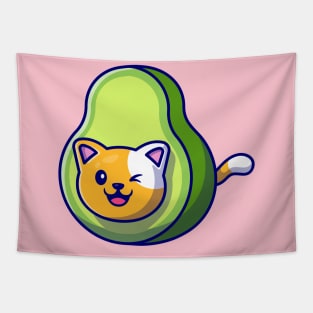 Cute Cat Avocado Cartoon Tapestry