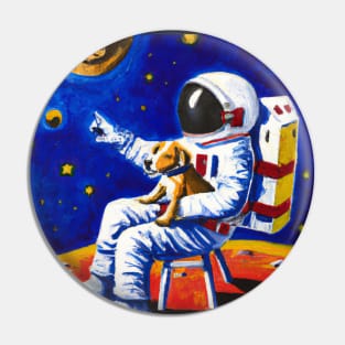 Astronaut sitting with his dog on the moon, starring into space. Pin