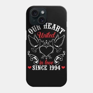 Our Heart United In Love Since 1994 Happy Wedding Married Anniversary 26 Years Husband Wife Phone Case