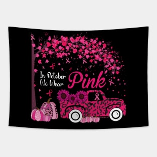 Truck Pumpkin Breast Cancer Shirt In October We Wear Pink Tapestry