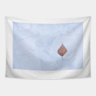 One birch tree leaf frozen on ice Tapestry