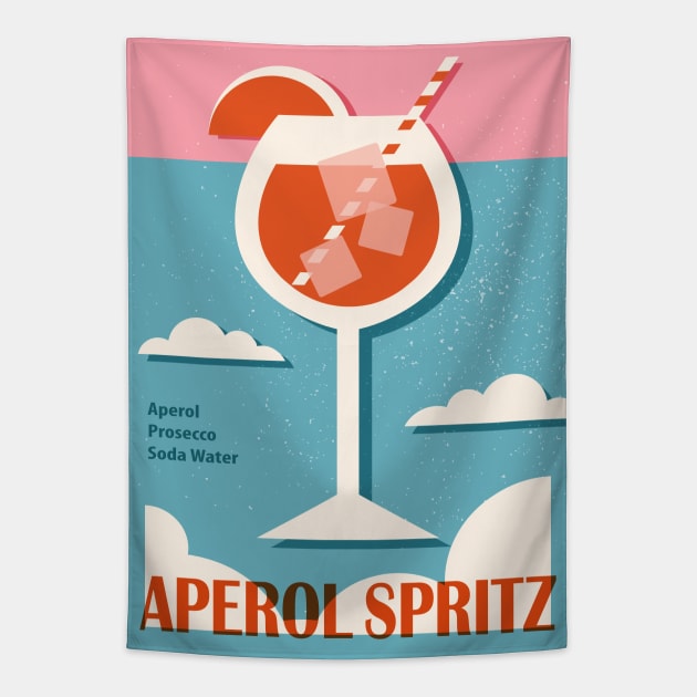 Aperol Spritz recipe, Cocktail, Retro 70s, Aesthetic art, Vintage poster, Exhibition print, Mid century modern Tapestry by KristinityArt